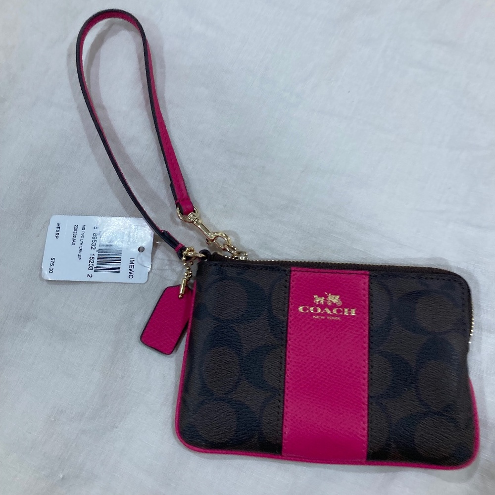 NWT - COACH WRISTLET PURSE PINK BROWN